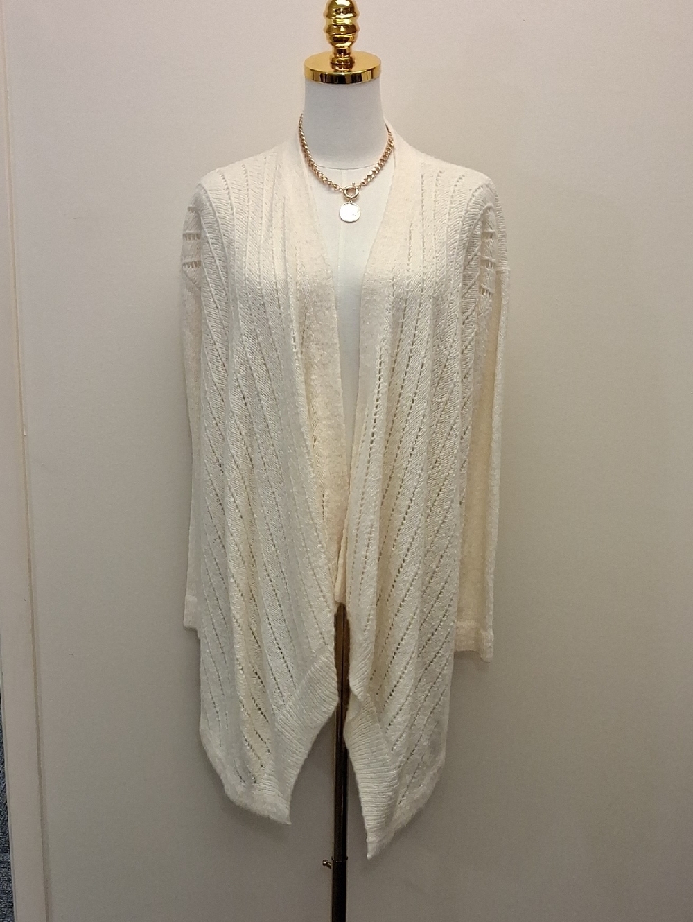 Lou & Grey Ivory Open Knit Cardigan Sweater Size Extra Smsll